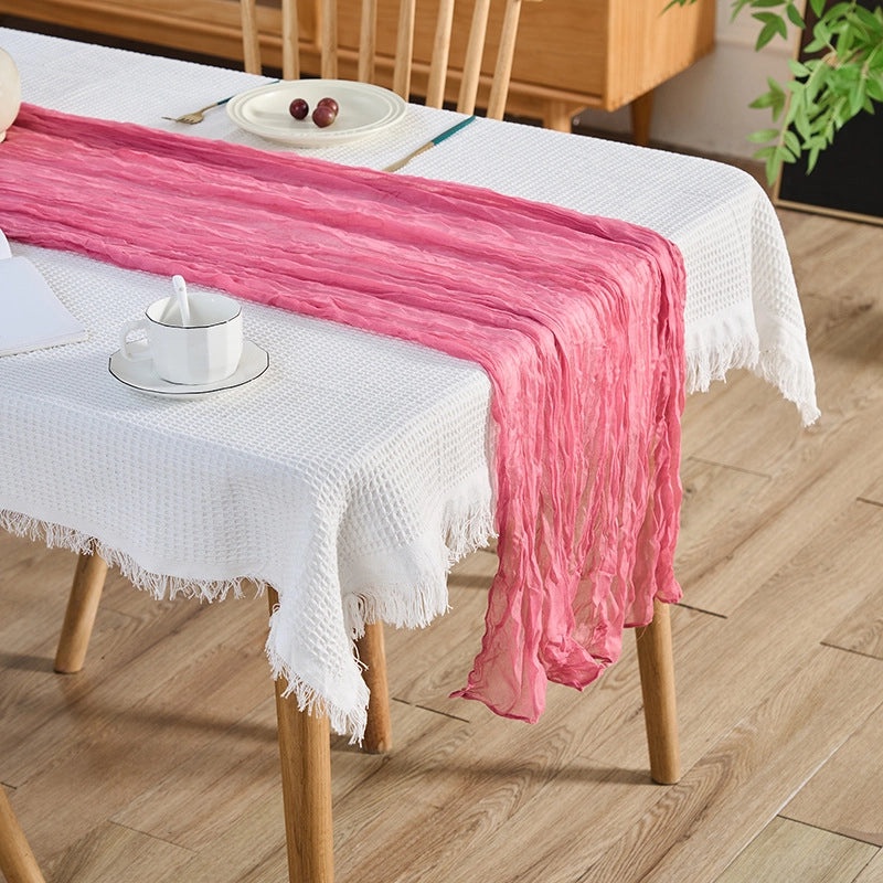 Bohemian Silk Crepe Table Runner Pleated European Style Wedding Party Decoration|Table Runners & Tablecloths
