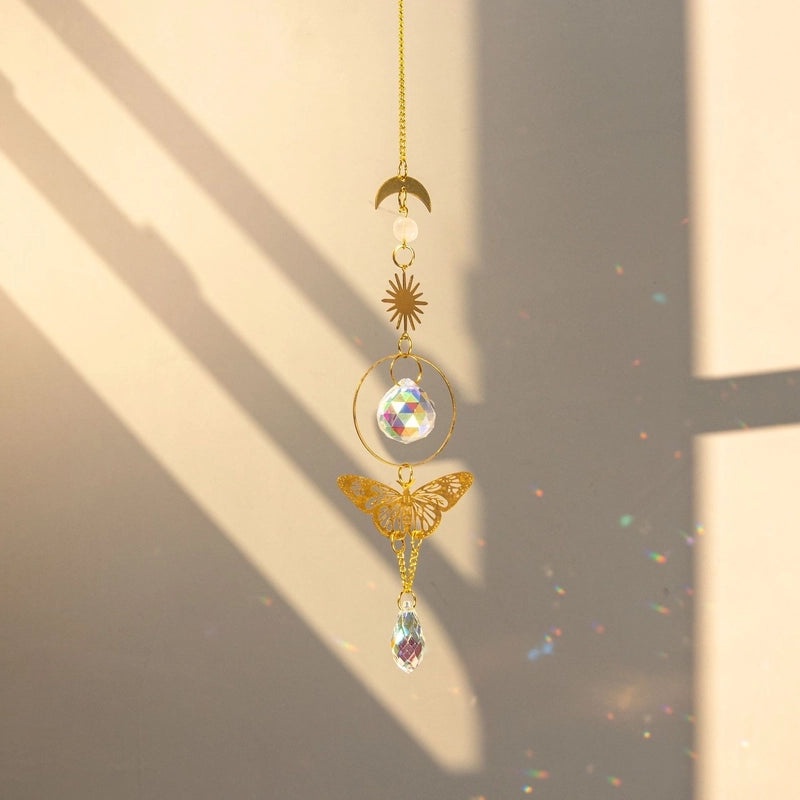 Minimalist Star Butterfly Copper Crystal Suncatcher Wind Chime Wall Hanging Decor|Home Decor
