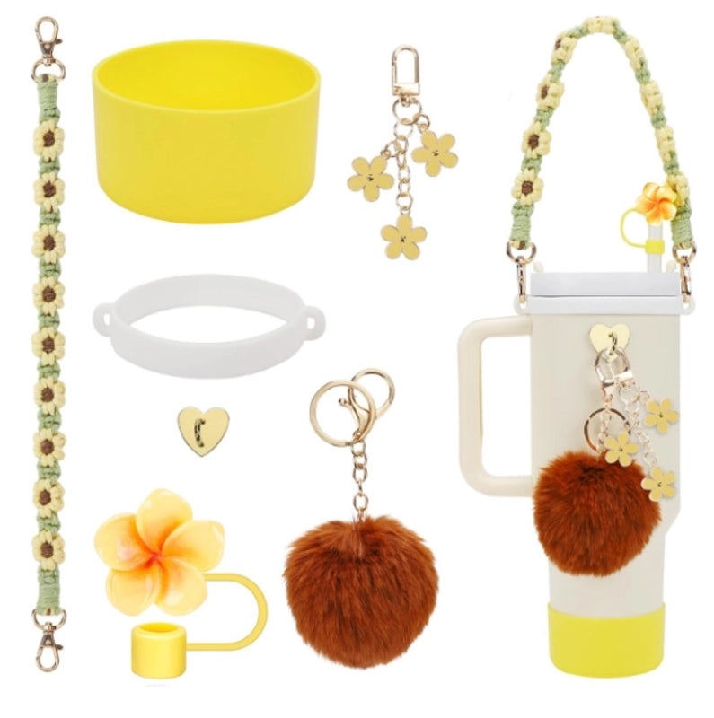 Adorable Geometric Plush Silica Gel Straw Charm Cup Pendant Set | Drink Accessories