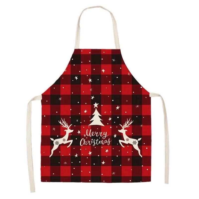 Christmas Santa Claus Stripe Snowflake Linen Apron Holiday Kitchen Accessory|Kitchen & Dining