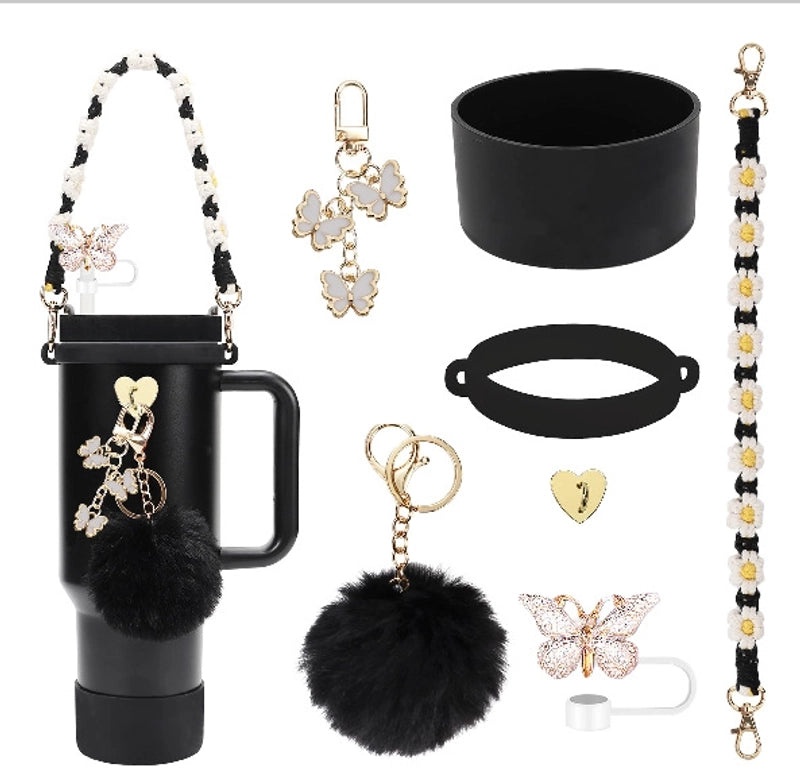 Adorable Geometric Plush Silica Gel Straw Charm Cup Pendant Set | Drink Accessories