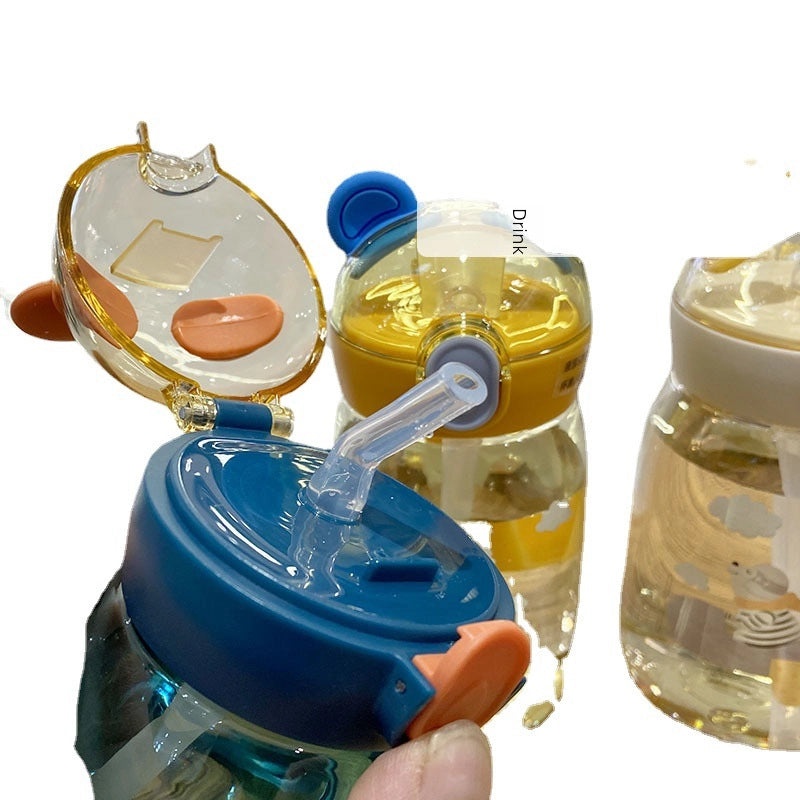 Cartoon Bunny Straw Cup with Rope for Kids Toddlers Students Drop-resistant Plastic Drinking Bottle|Kids Drinkware