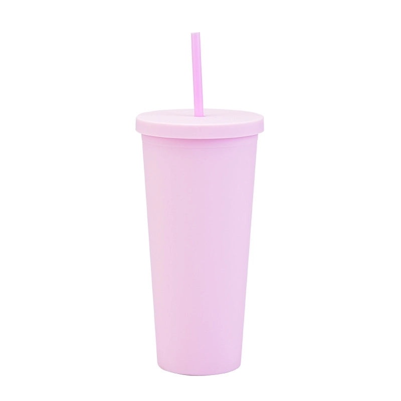 24oz Double-layer Frosted Plastic Straw Cup with Lid | Drinkware & Tumblers