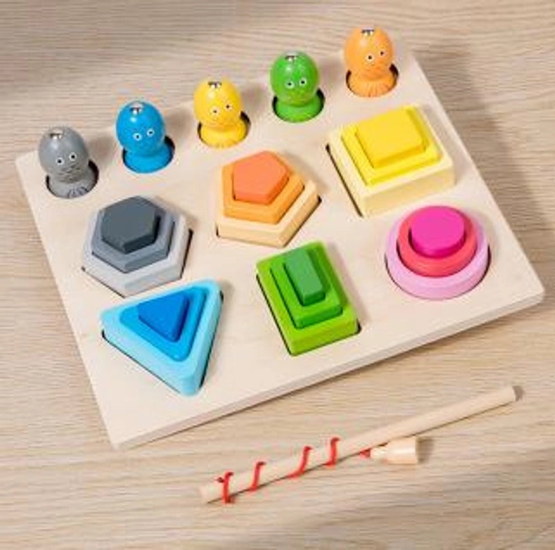 Geometric Fish Wooden Building Toys for Babies 0-2 Years|Infant Developmental Toys