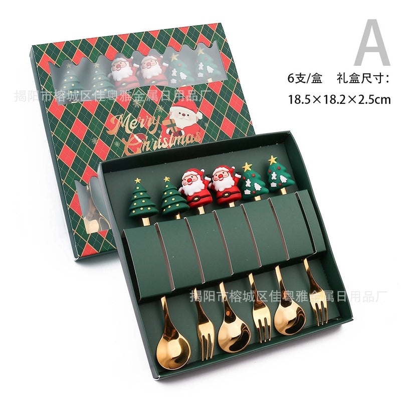 Christmas Santa Claus Stainless Steel Spoon and Fruit Fork Set | Kitchen & Dining Utensils