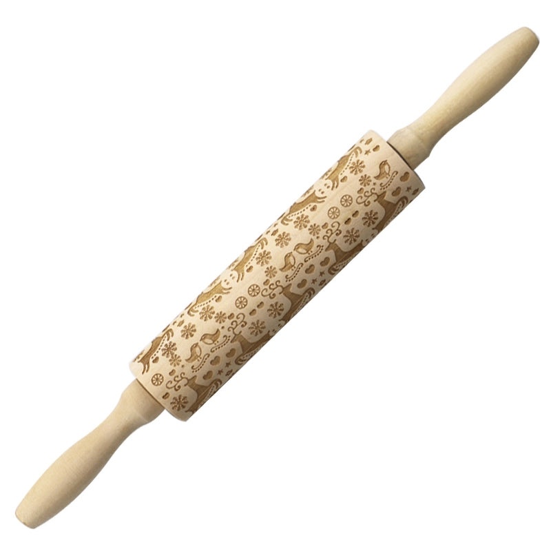 Christmas Elk Cartoon Rolling Pin Ethnic Style Theaceae Muhe | Kitchen Utensils & Baking Tools
