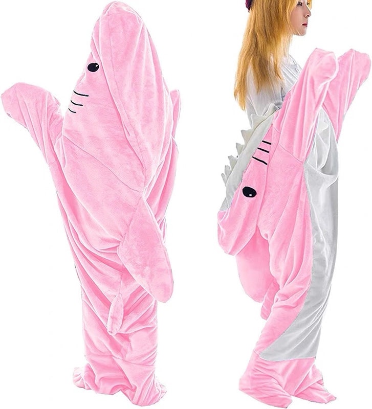 Shark Furry Hoodie Sleeping Bag Warm Flannel Thick Nightgown Loose Jumpsuit Lazy Blanket | Home & Living