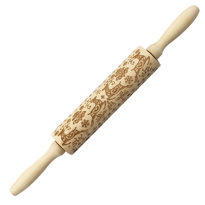 Christmas Elk Cartoon Rolling Pin Ethnic Style Theaceae Muhe | Kitchen Utensils & Baking Tools