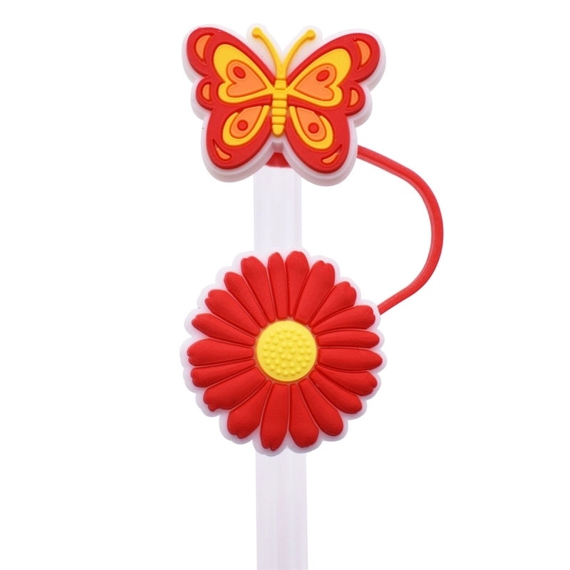 100 Pieces Minimalist Flower and Butterfly PVC Straw Caps Decor Set | Drinkware Accessories