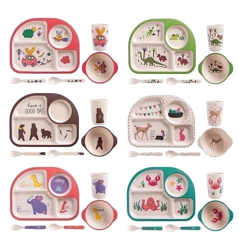 Adorable Cartoon Bamboo Fiber Tableware Set for Kids | Kids Tableware