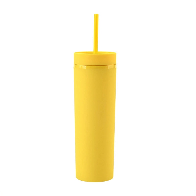 16oz Frosted Double-layer Plastic Tumbler with Straight Straw | Drinkware & Cups