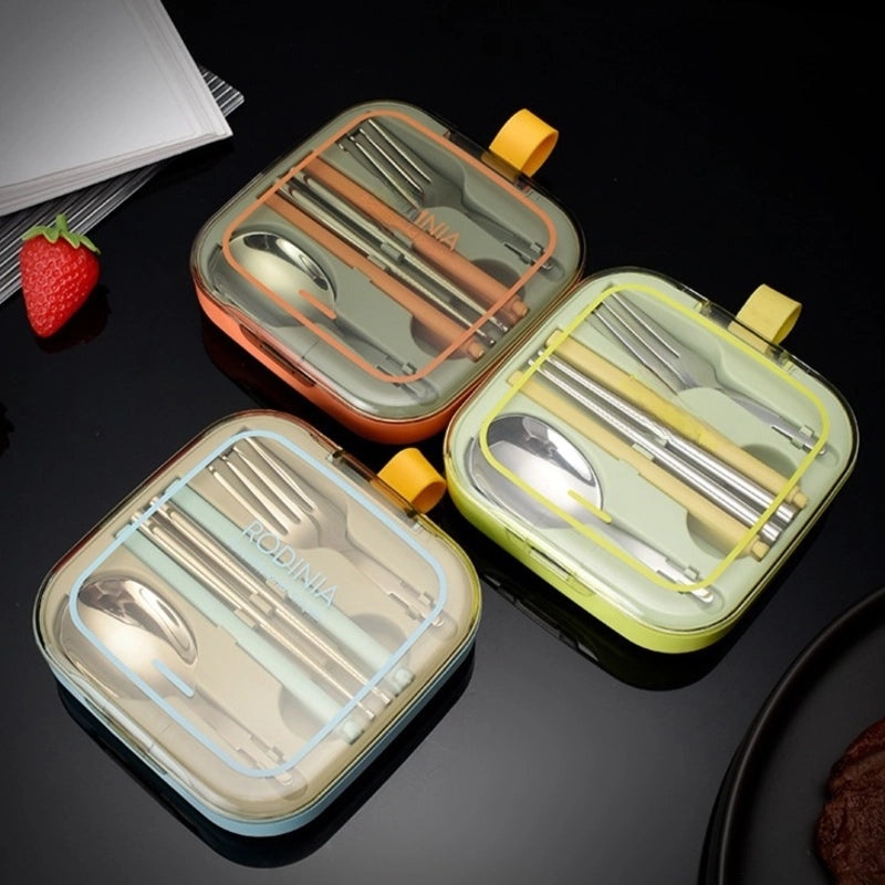 Mingrui Stainless Steel Portable Folding Knife Fork Spoon Set for Students Office Workers Camping Picnic|Kitchen & Dining