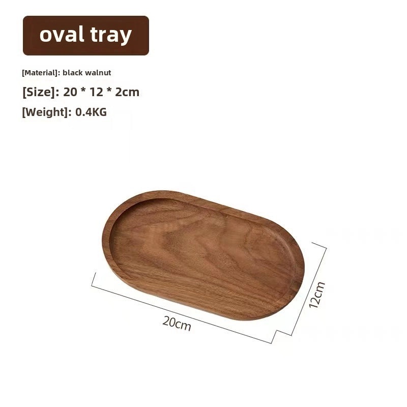 Japanese-style Oval Wooden Tray Solid Black Walnut Rectangular Plate Small Exquisite Tea Coffee Serving Tray|Home & Kitchen > Kitchen & Dining > 