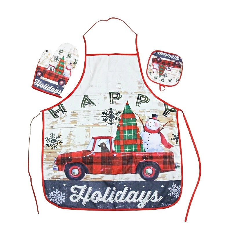 Christmas Cartoon Fabric Heat-resistant Gloves and Placemat Set|Kitchen Accessories