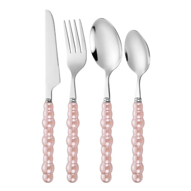Ceramic Pearl Handle Stainless Steel Cutlery Set, Luxury Western Hotel Tableware, Steak Knife, Fork & Dessert Spoon | Kitchen & Dining