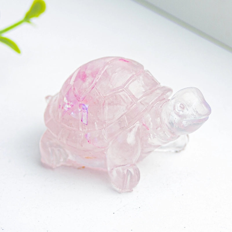 Minimalist Tortoise Figurine with Natural Crystal Accents|Home Decor
