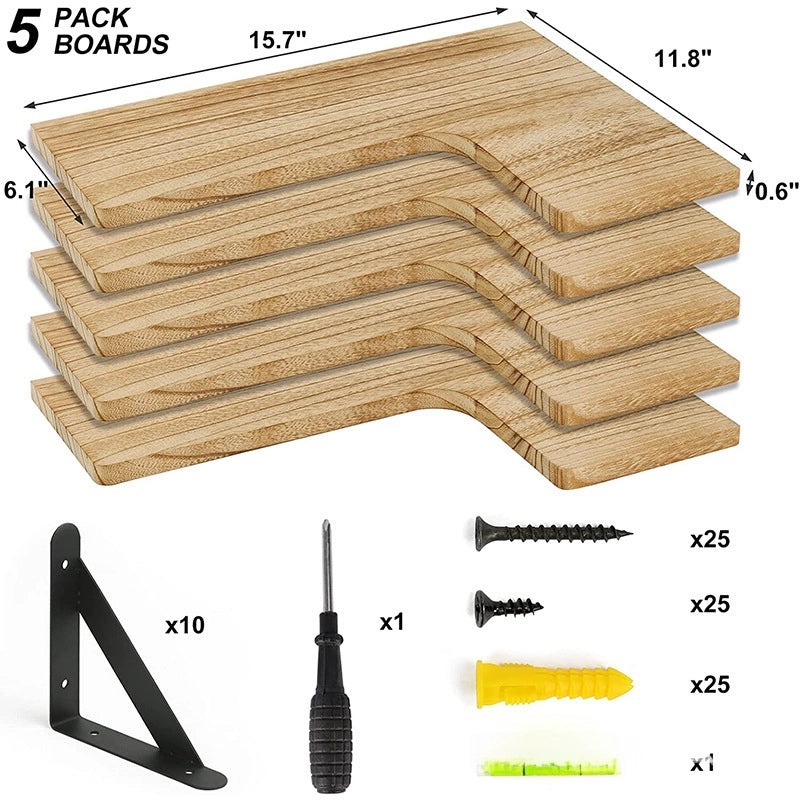 Rustic Wooden Wall-mounted Corner Storage Rack Floating Shelf for Home Organization|Home Storage & Organization