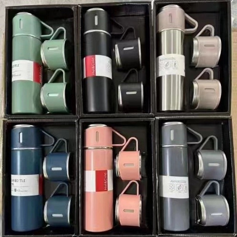 Stainless Steel Water Bottles Set, Solid Color, Casual Design | Drinkware & Hydration Accessories