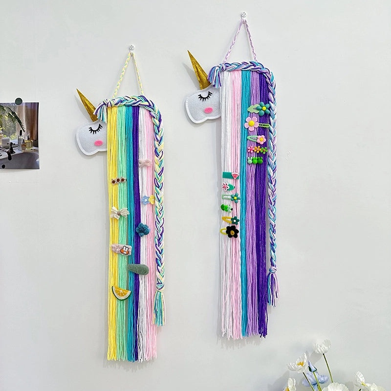 Kids Hairpin Organizer with Wall-Mounted Felt Animal Heads | Children's Room Hair Accessories Storage