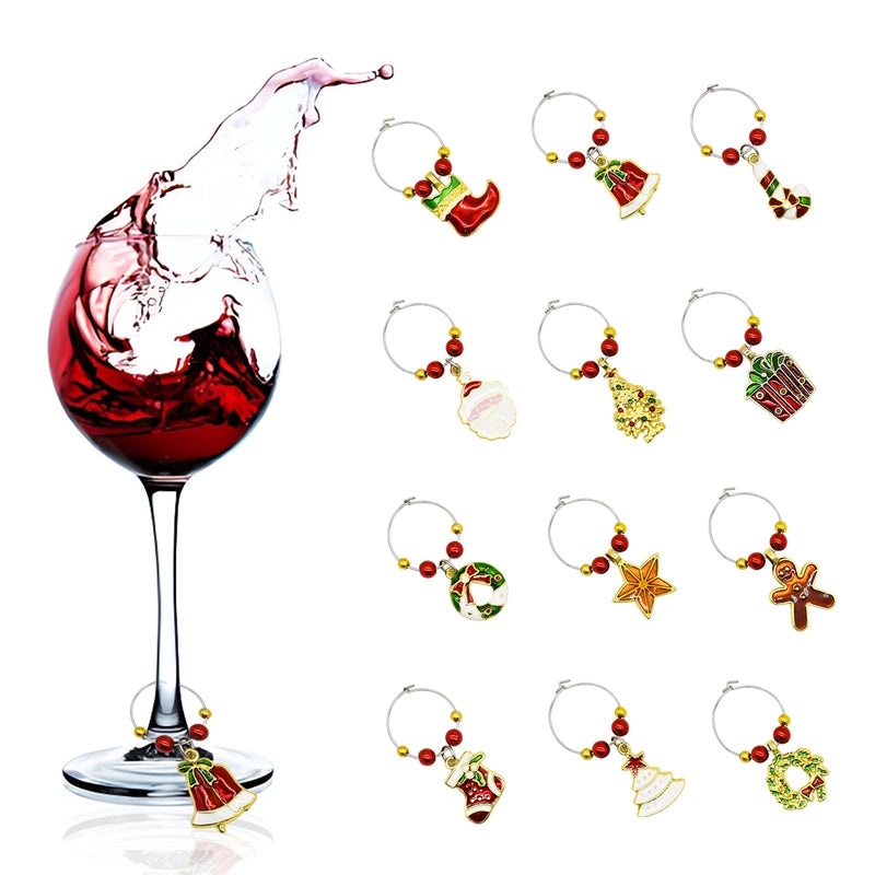 Holiday Iron Wine Glass Charms Classic Bell Tree Wreath Decor