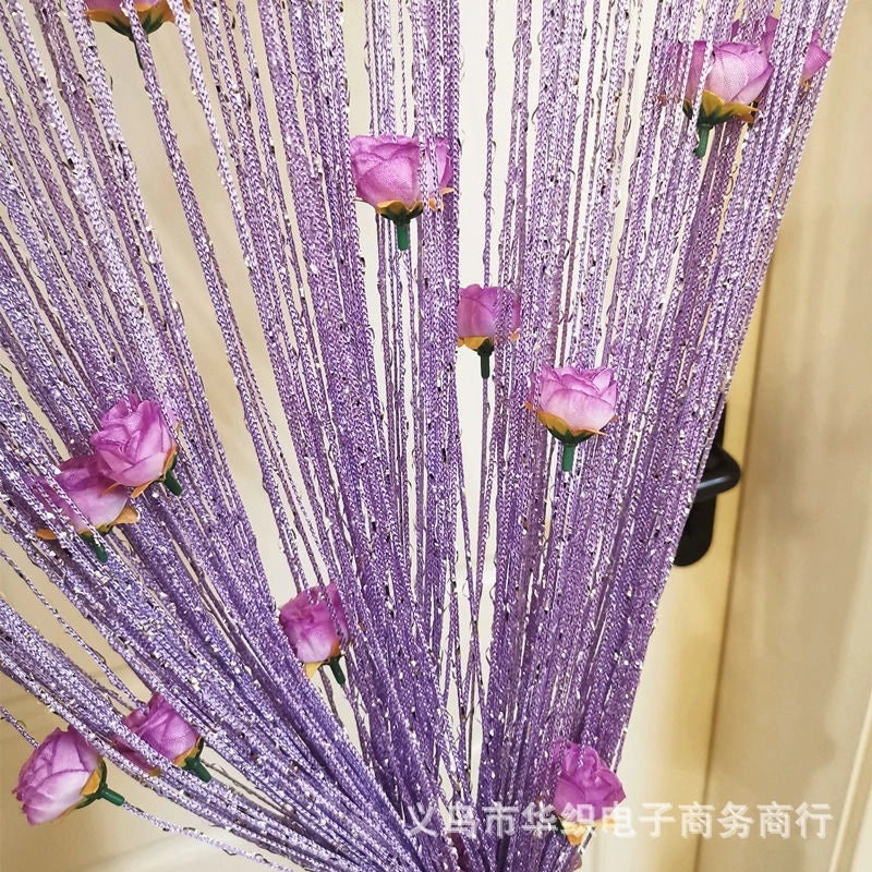 Silver Rose Thread Curtain 1x2 Door Partition Drapes Privacy Porch Divider | Home Decor Curtains