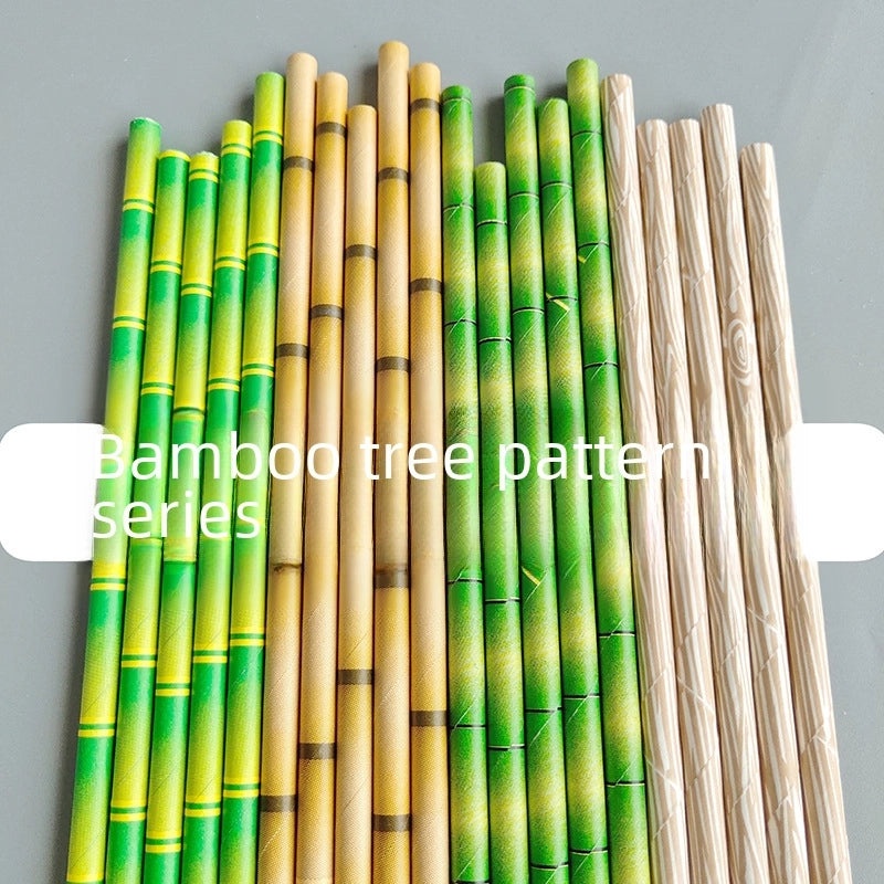 200 Multicolor Bamboo Pattern Paper Straws | Party Supplies
