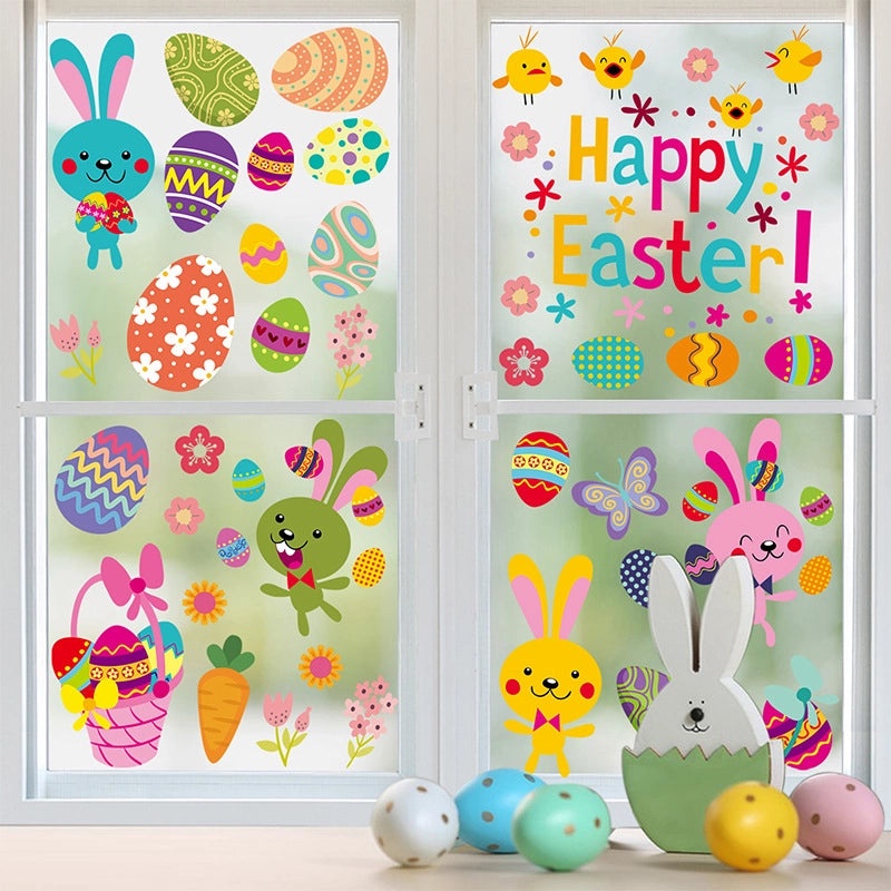 Cartoon Easter Egg Window Stickers Electrostatic Decorative Gel Clings for Festival Decoration|Home Decor & Seasonal Accessories