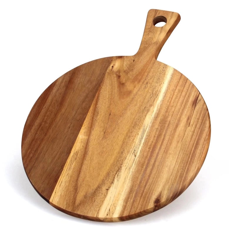 Wooden Round Pizza Cutting Board with Handle Thickened Chopping Board Western Style Simple Design Custom Logo Printing|Kitchen Tools & Cutting Bo
