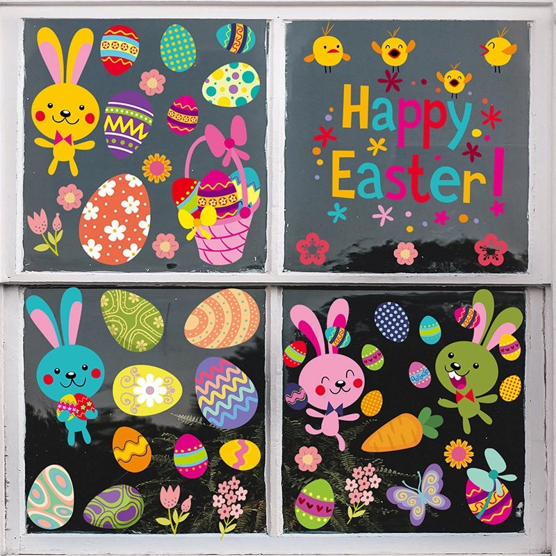 Cartoon Easter Egg Window Stickers Electrostatic Decorative Gel Clings for Festival Decoration|Home Decor & Seasonal Accessories