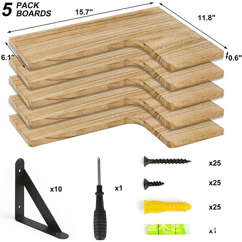 Rustic Wooden Wall-mounted Corner Storage Rack Floating Shelf for Home Organization|Home Storage & Organization