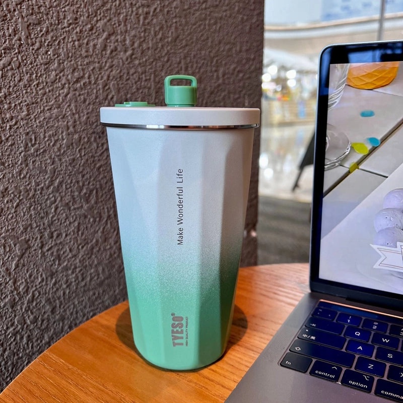 TYESO Taishuo Stainless Steel Insulated Coffee Cup with Straw and Ice Holder | Drinkware & Thermoses