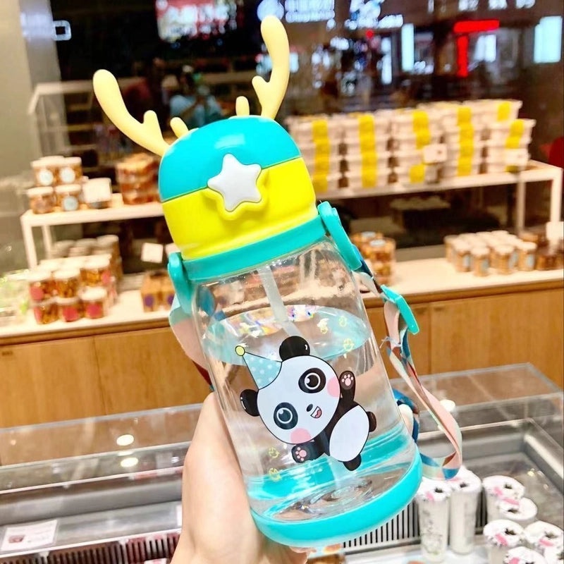 Kids Drop-Resistant Water Bottle with Straw Cute Antler Design for Kindergarten & Primary School Students|Children's Drinkware