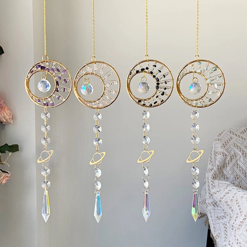 Nordic Geometric Round Crystal Suncatcher Wind Chime Decorative Wall Hanging|Home Decor