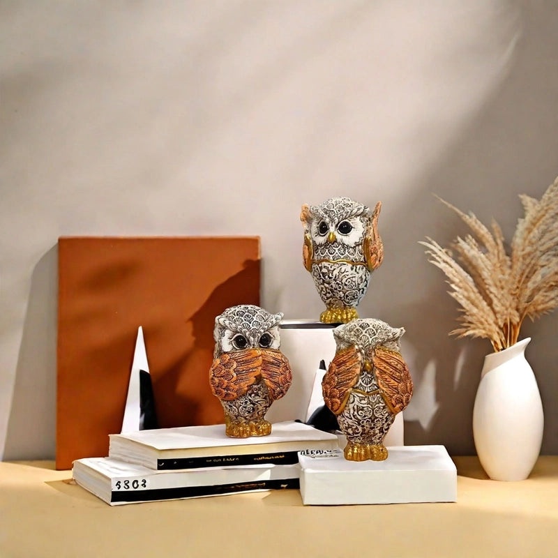 Cute Cartoon Owl Resin Figurines for Home Decor|Home Decor & Ornaments