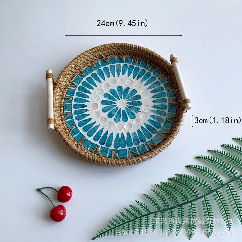 Handwoven Floral Rattan Shell Storage Basket for Casual Home Décor|Home Storage & Organization