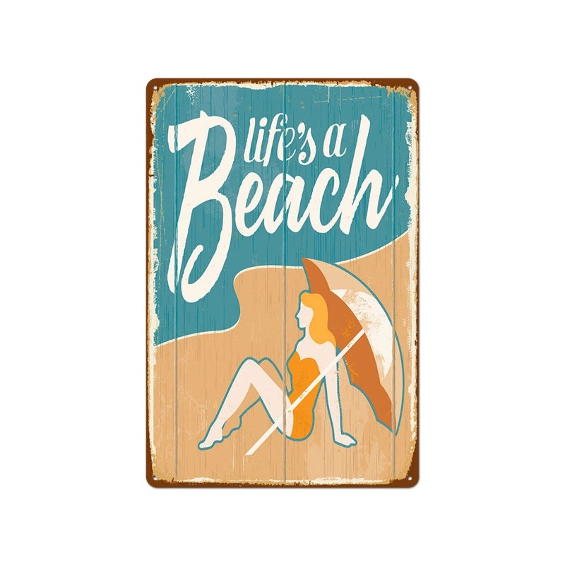 Beach Vintage Tin Sign Coffee Shop Wall Art Home Decor Frameless Hanging Painting|Home Decor