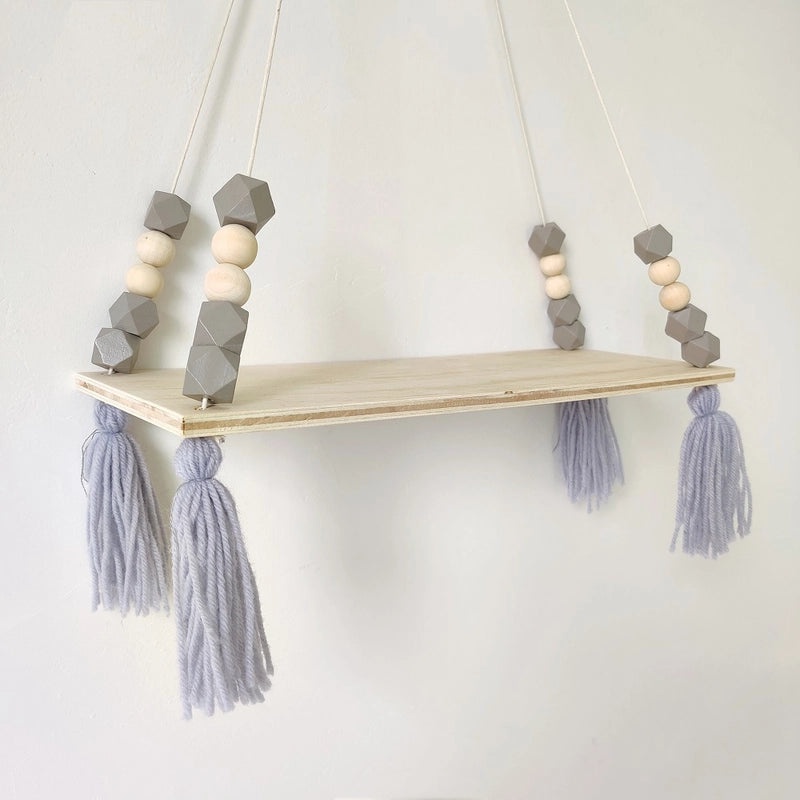 Nordic Macaron Octagonal Beads Tassel Wall Shelf Creative Kids Room Storage Plywood Organizer|Home Decor Storage