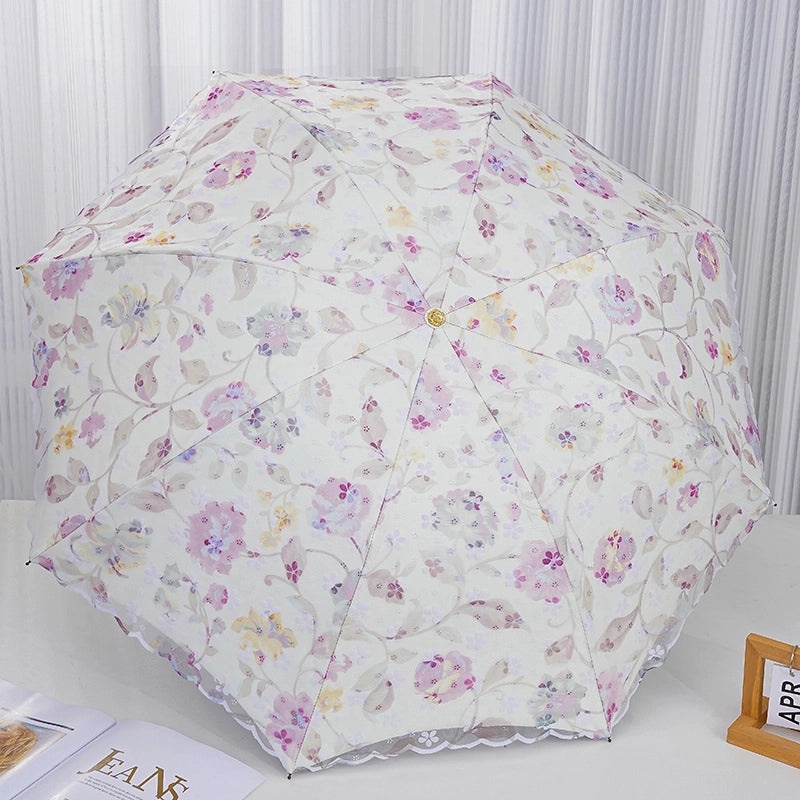 Goddess Princess Double Layer Lace Foldable Umbrella for Women | Sun & Rain Protection | Black Sunshade Umbrellas | Women's Accessories