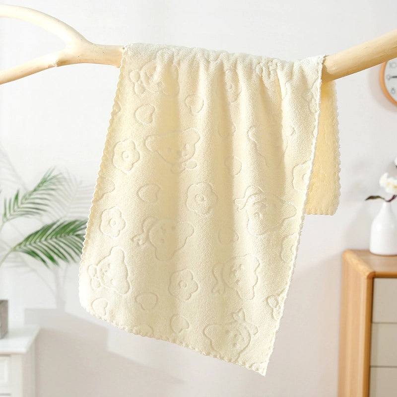 Soft Coral Fleece Embossed Bear Face Towel Quick-Dry Absorbent Cartoon Design|Home & Living Towels