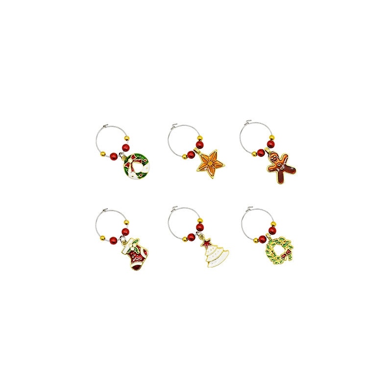 Holiday Iron Wine Glass Charms Classic Bell Tree Wreath Decor