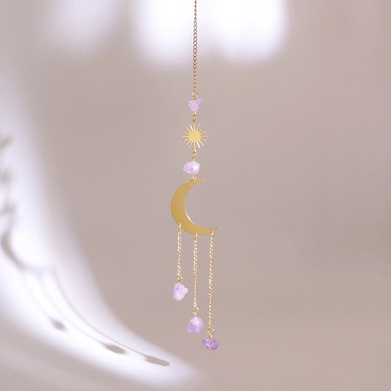 Minimalist Moon Floral Crystal Copper Suncatcher Wind Chime Wall Decor|Home Decor