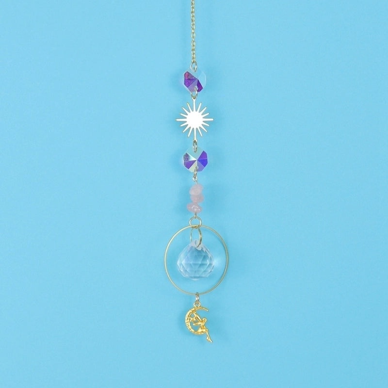 Elegant Sun and Moon Elf Pendant with Artificial Crystal and Agate | Fashion Jewelry