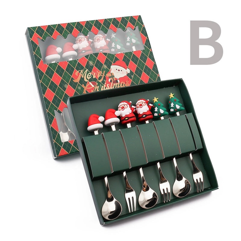 Christmas Holiday Stainless Steel Tableware with Cute Santa Tree Star Design PVC Handle | Kitchen & Dining