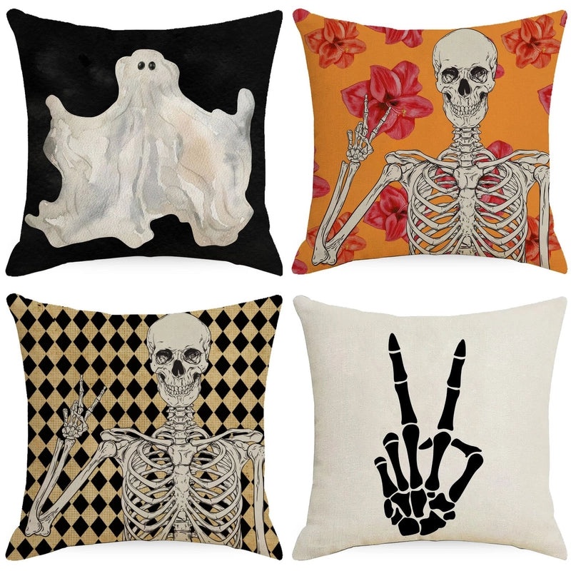 Halloween Minimalist Pumpkin Ghost Linen Pillow Covers for Couch Sofa Decor | Home Decor Pillows