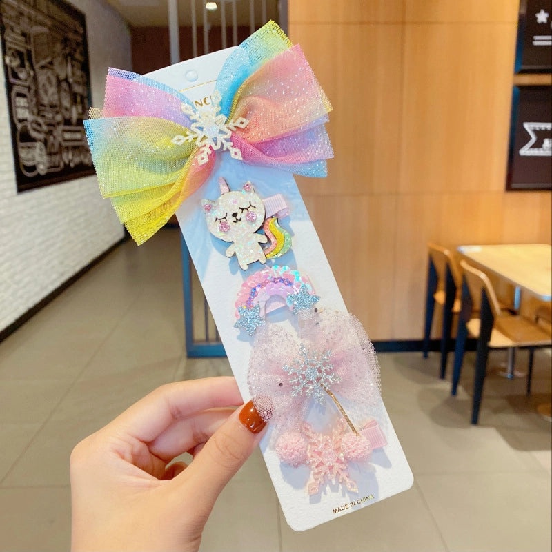 Children's Cartoon Bow Hairpin Set | Kids Hair Accessories