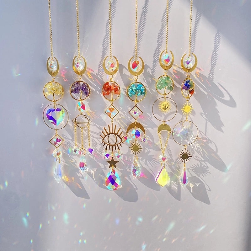 Sun Moon Turquoise Crystal Agate Suncatcher and Wind Chime | Home Decor Wall Art