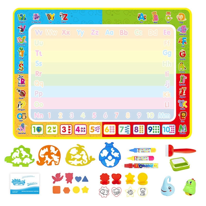 110×80cm Educational Water Canvas Mat for Kids Early Learning Reusable Graffiti Painting Blanket|Early Education Toys