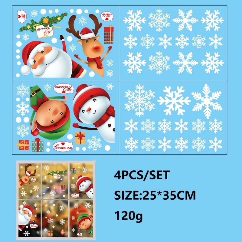 Christmas Window Stickers Santa Snowman Snowflake Elk Double Sided Decorative Glass Decals|Seasonal Home Decor
