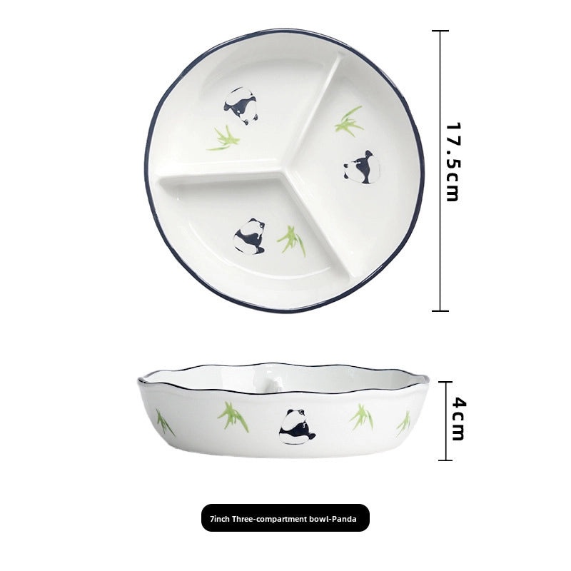 Ceramic Three-Compartment Bowl with Lid Microwave Safe Heat-Resistant Lunch Box Snack Plate|Kitchen & Dining