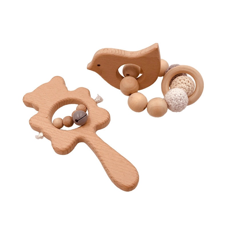 Baby Teething Bracelet with Beech Animal Molar Stick and Bear Toy | Baby Teething Accessories